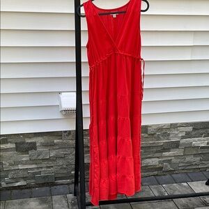 Max Studio Red Ruched Sleeveless Maxi Sundress